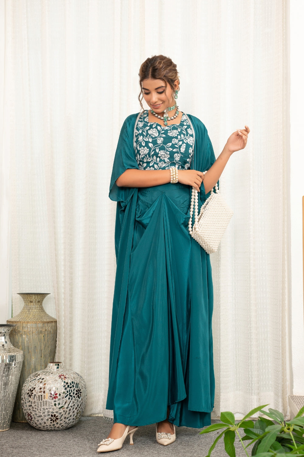 Teal designer crepe 3 pc set
