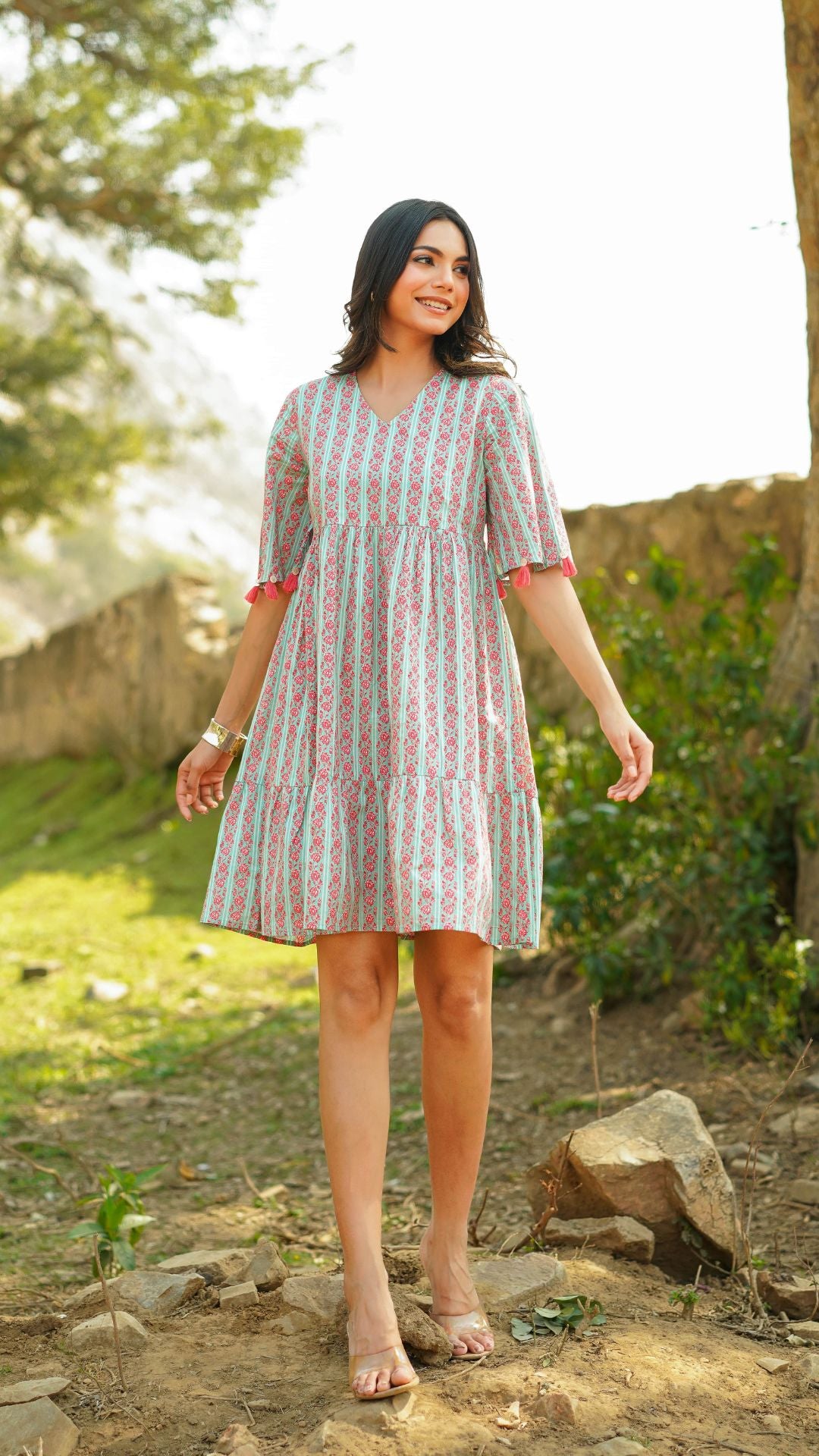 Aqua green cotton midi dress