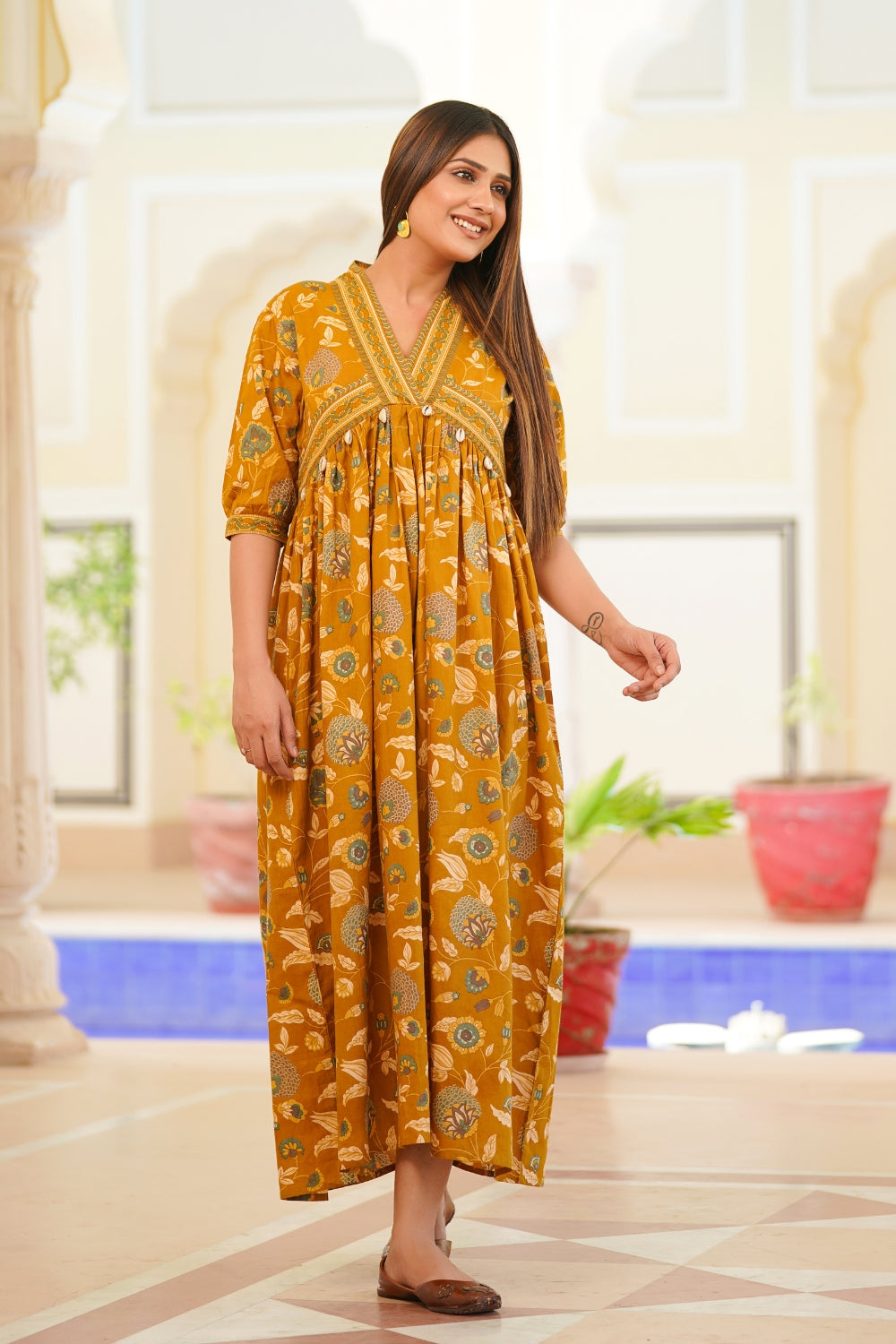 Mustard cotton dress