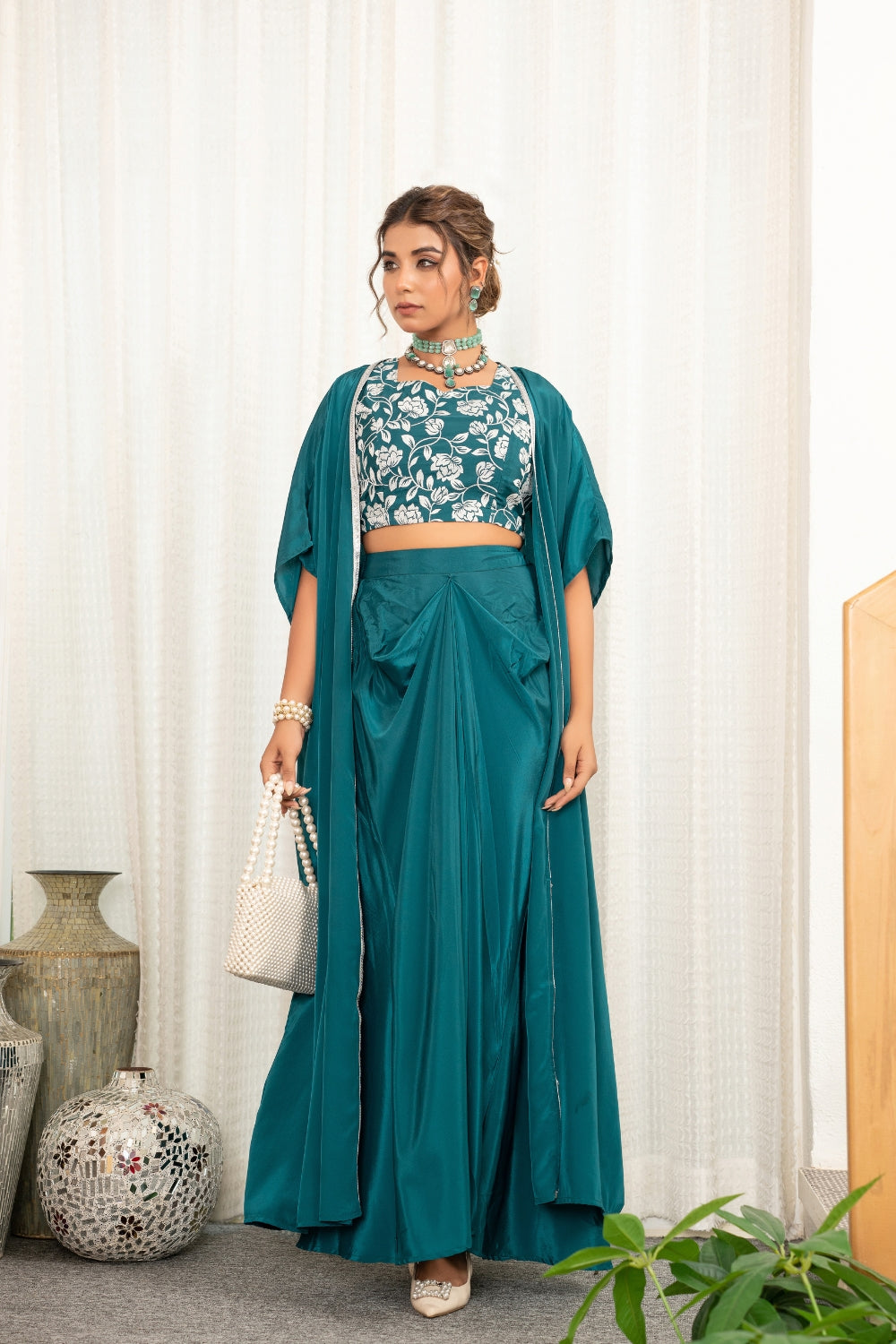 Teal designer crepe 3 pc set
