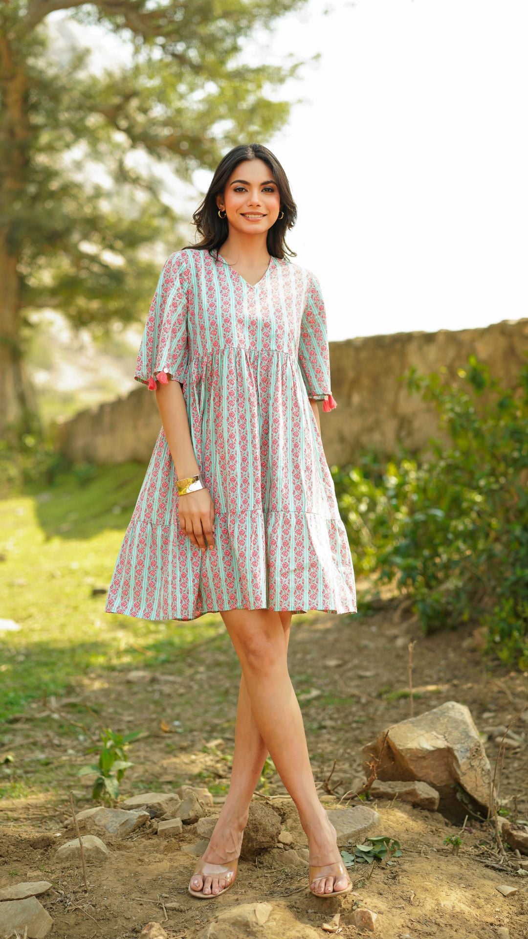 Aqua green cotton midi dress