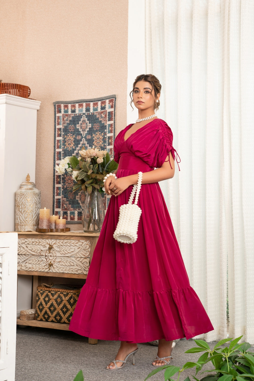 Wine designer crepe dress