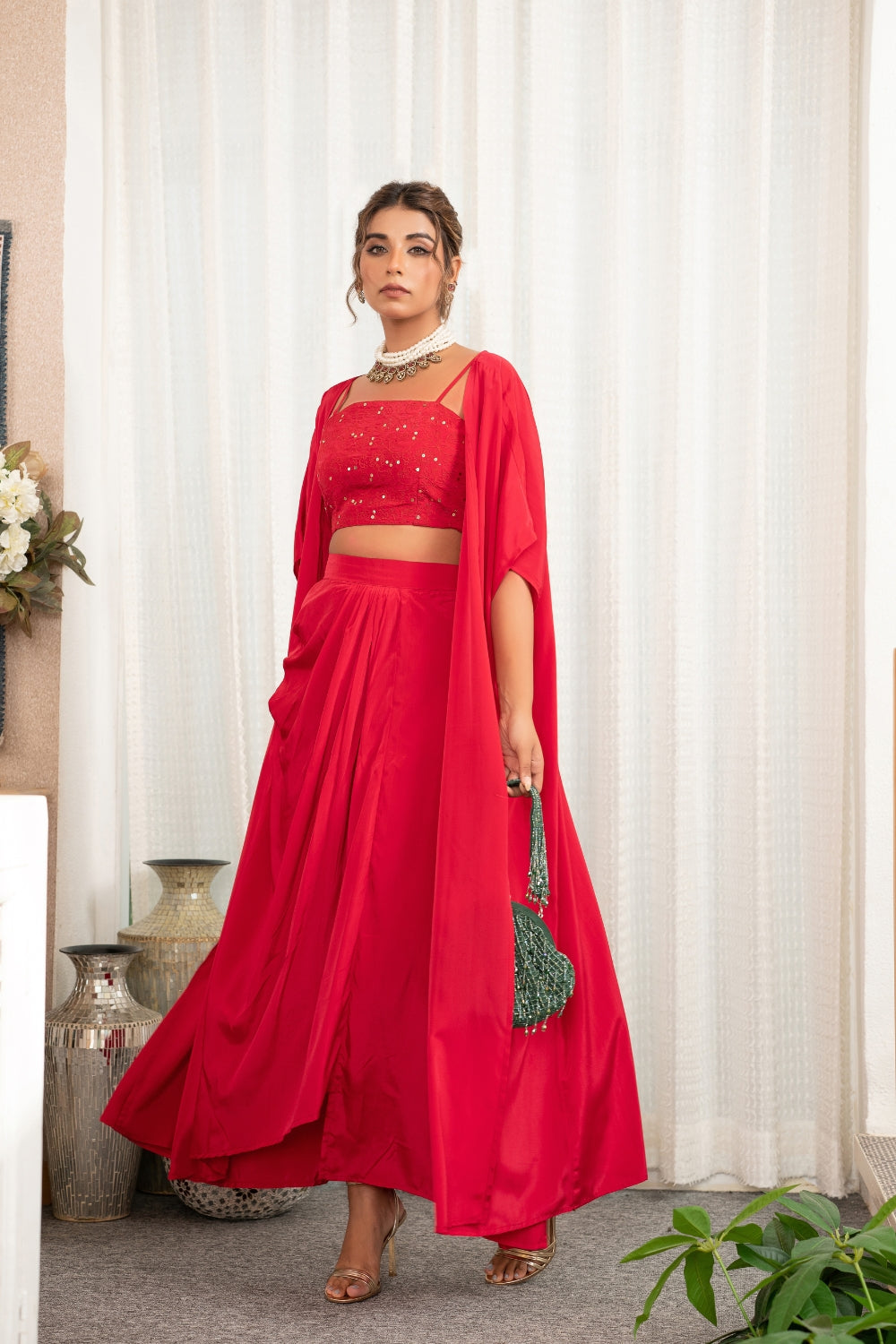 Crimson red crepe 3 pc set