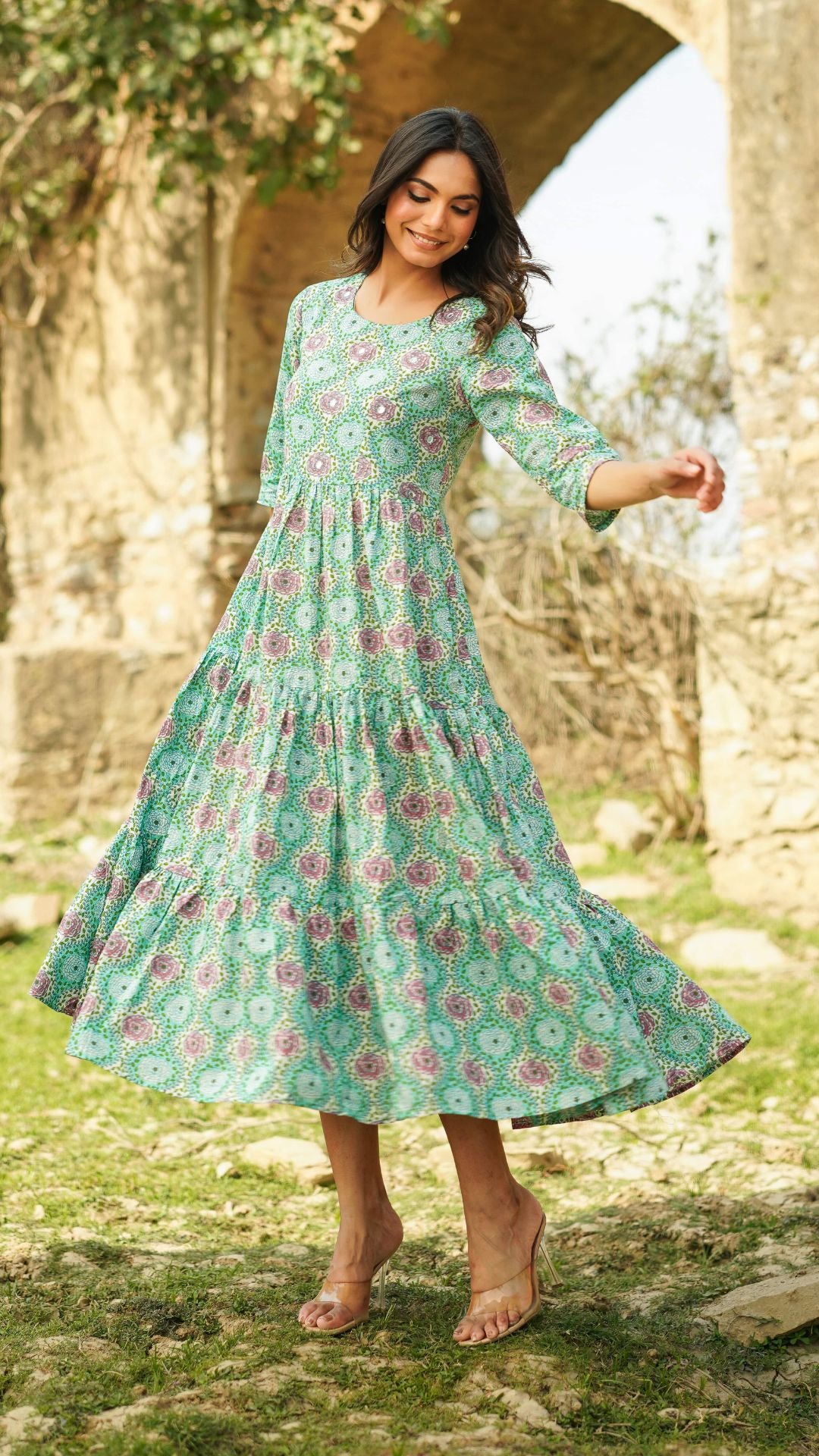 Turqouise cotton long dress