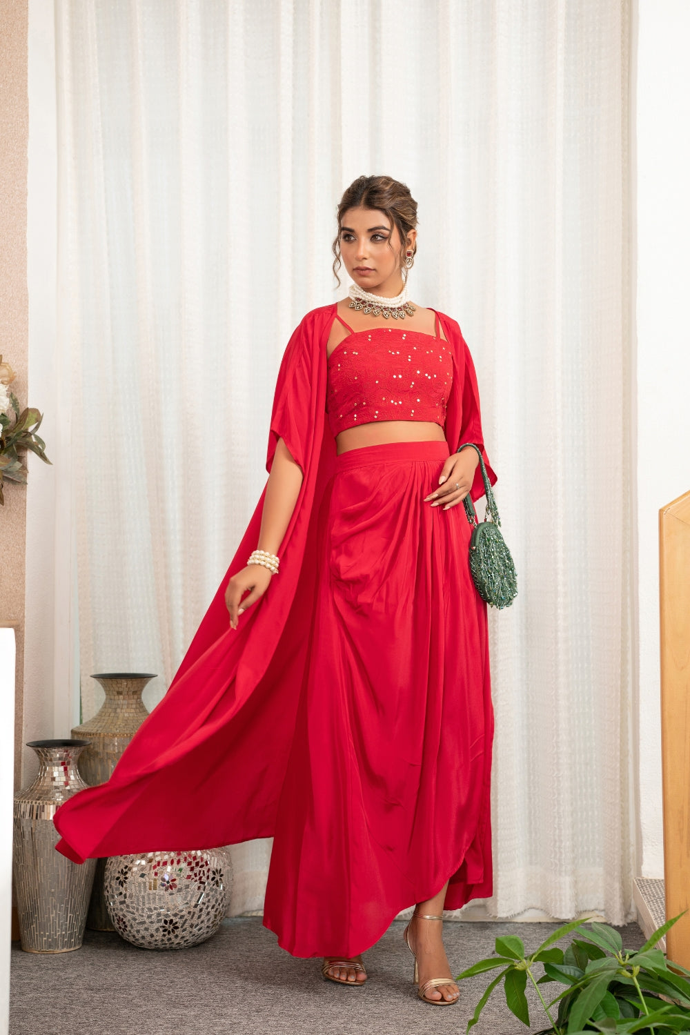 Crimson red crepe 3 pc set