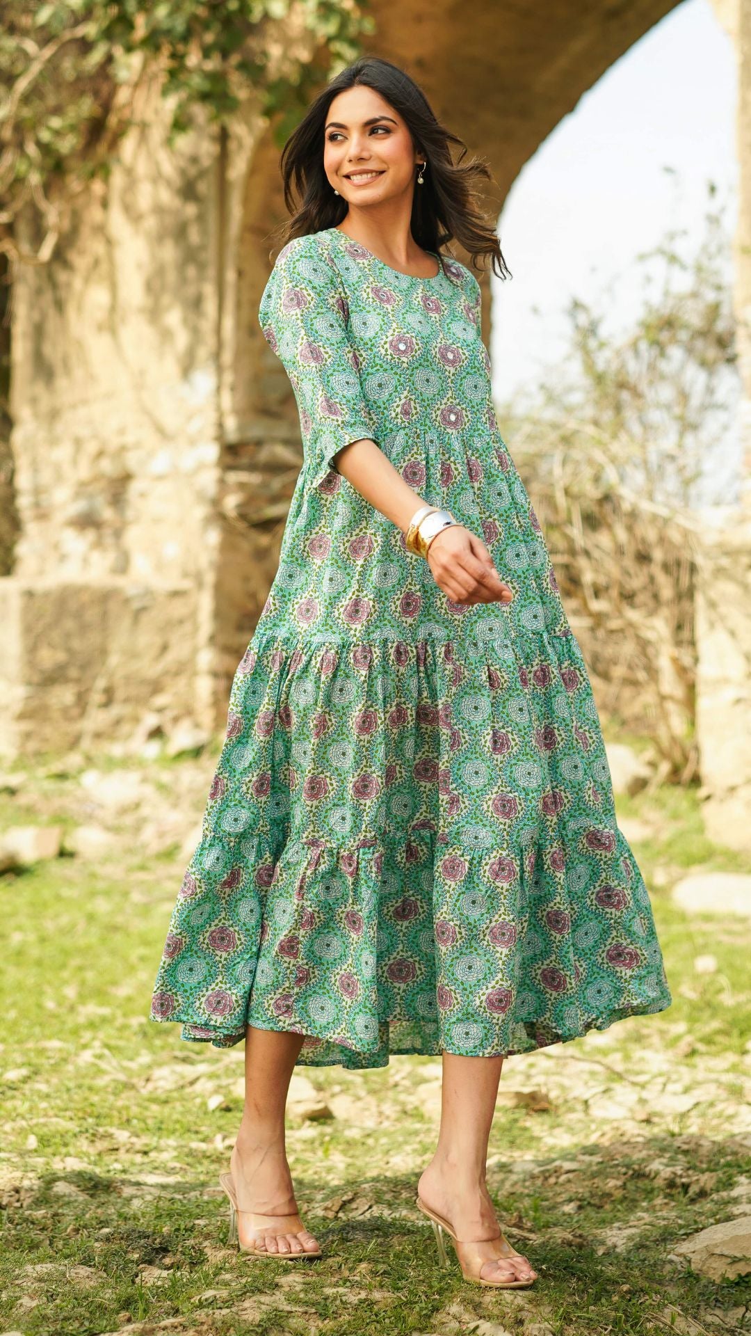 Turqouise cotton long dress