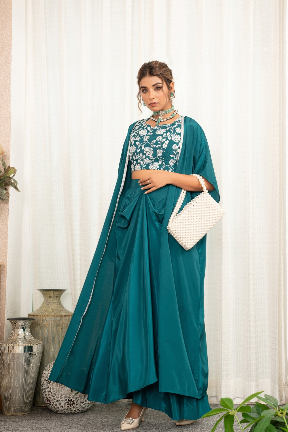 Teal designer crepe 3 pc set