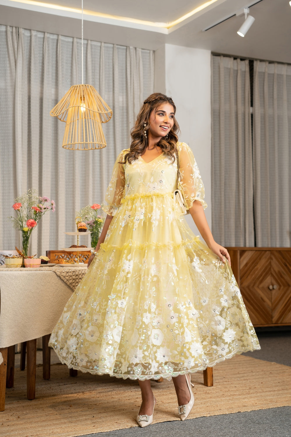 Sunshine embroider flowy net dress