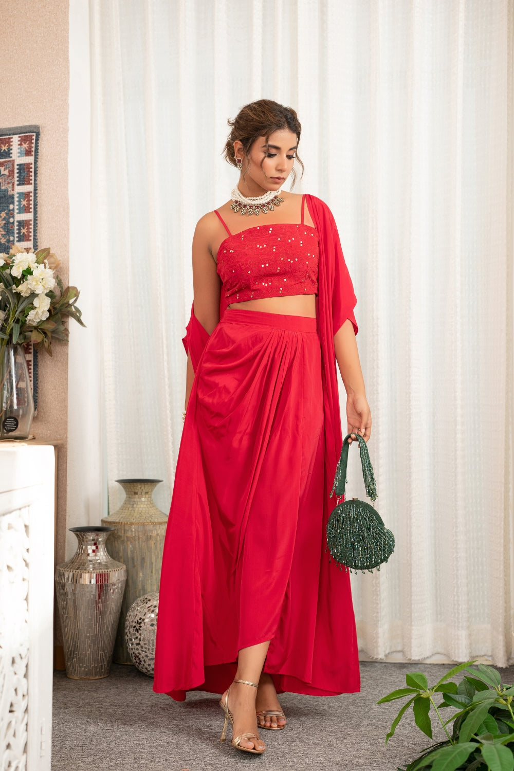 Crimson red crepe 3 pc set