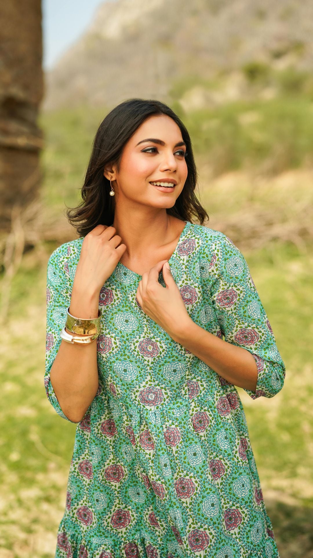 Turqouise cotton long dress