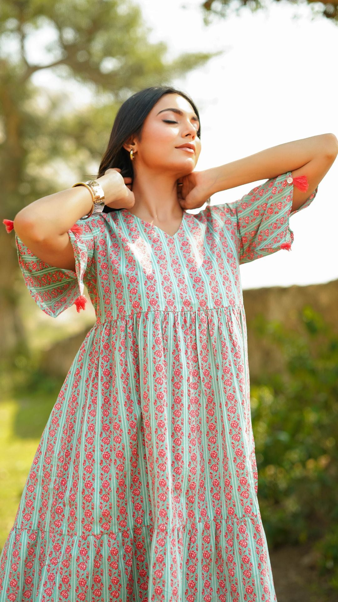 Aqua green cotton midi dress