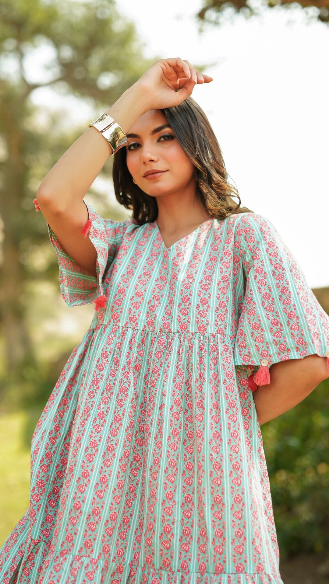 Aqua green cotton midi dress