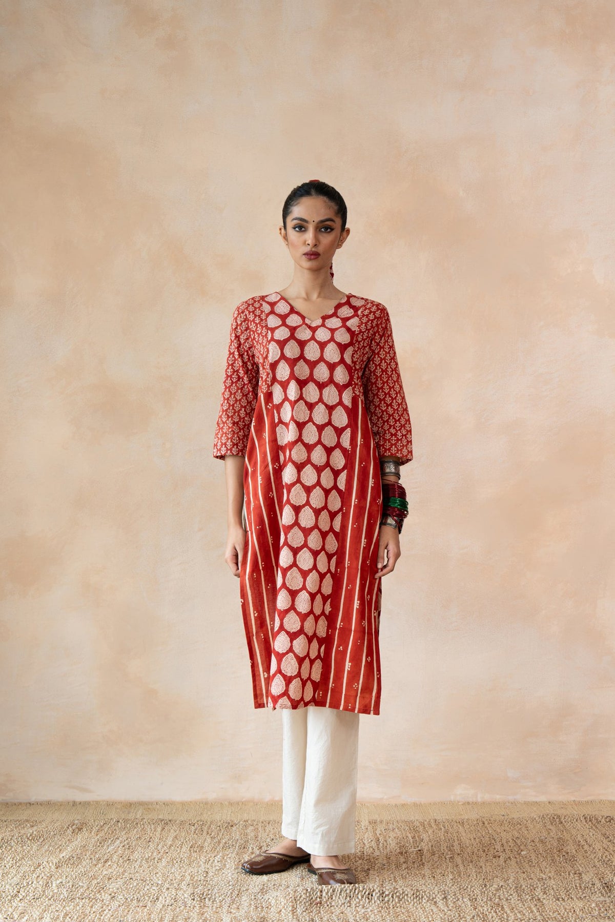 Mridula – Red Bagru Mud-Resist Hand Block Printed Kurta Set