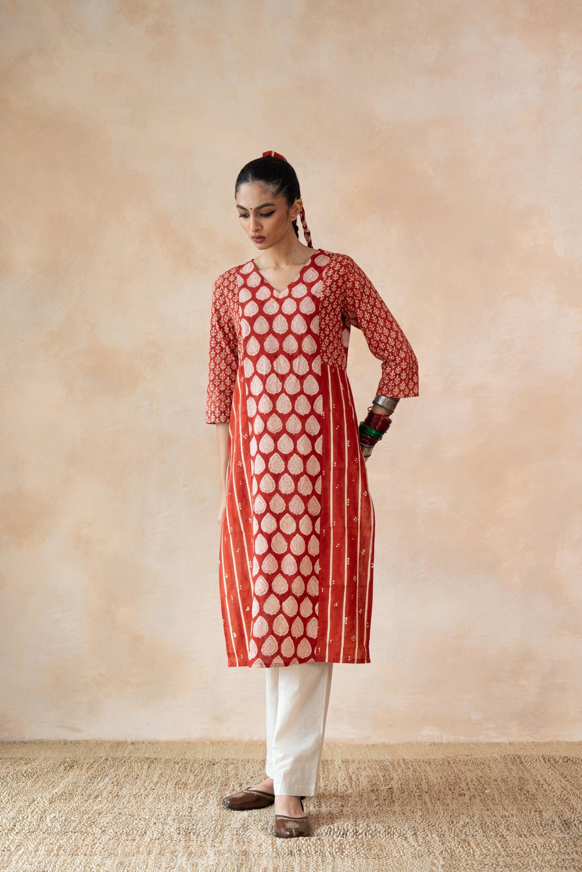 Mridula – Red Bagru Mud-Resist Hand Block Printed Kurta Set