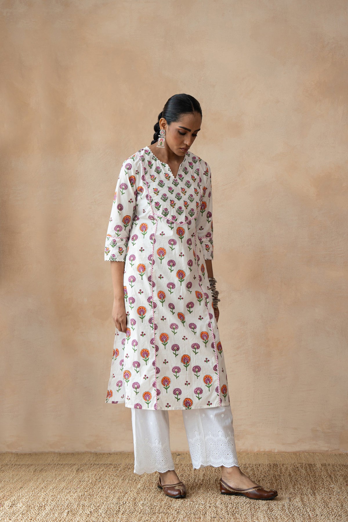 Pushpika Multicolour Floral Hand Block Printed Kurta Set