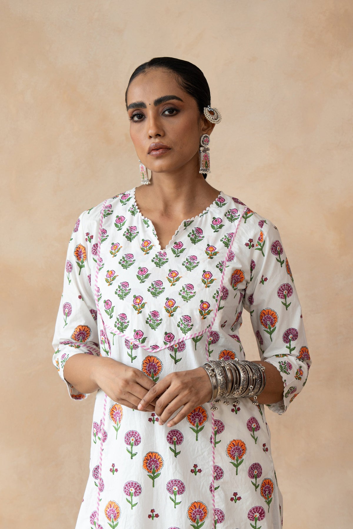 Pushpika Multicolour Floral Hand Block Printed Kurta Set
