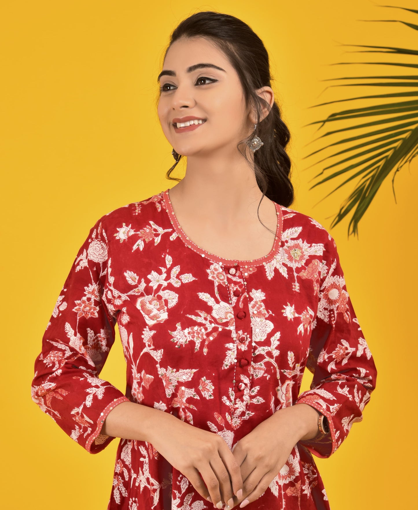 Block Print Cherry Red Anarkali kurta