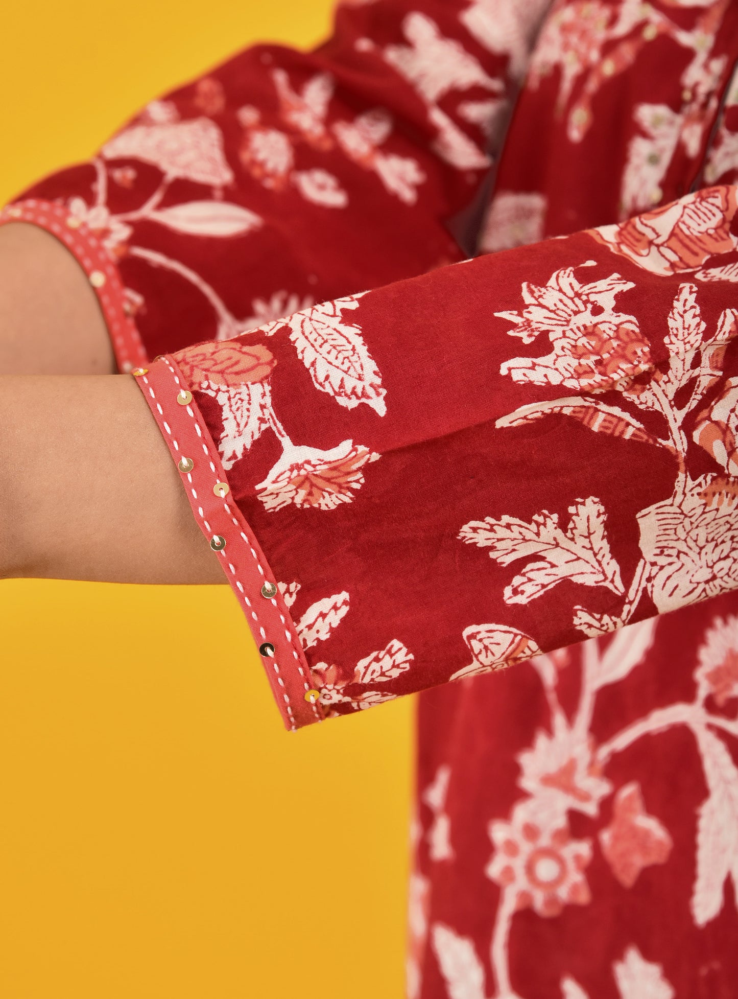 Block Print Cherry Red Anarkali kurta