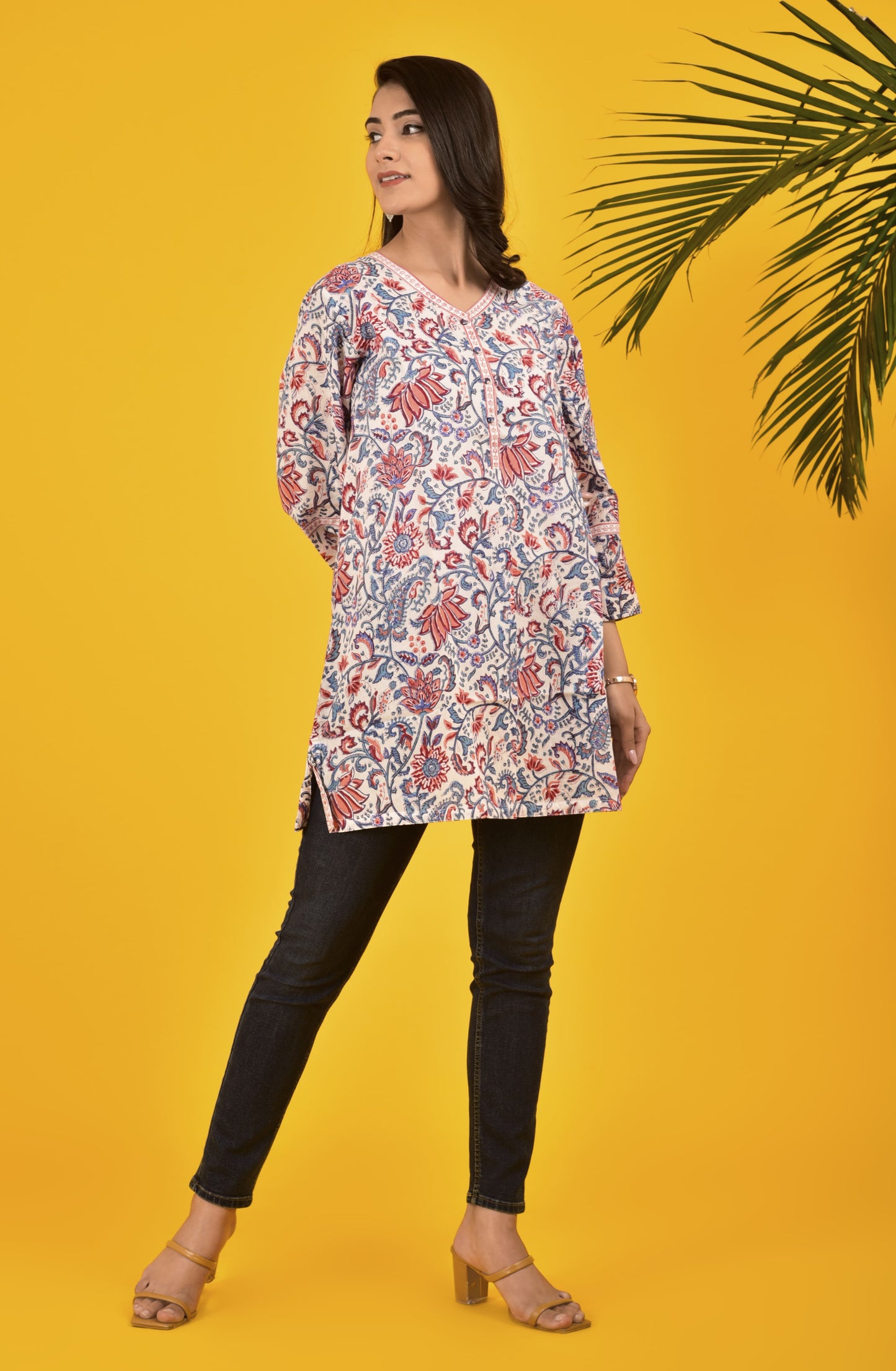 Block Print Nature Inspired Multi Colour Kurti