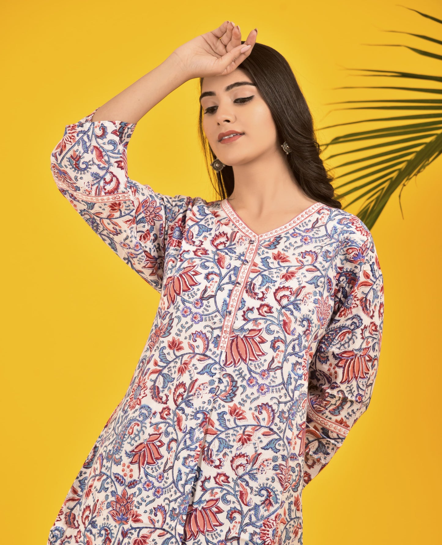 Block Print Nature Inspired Multi Colour Kurti