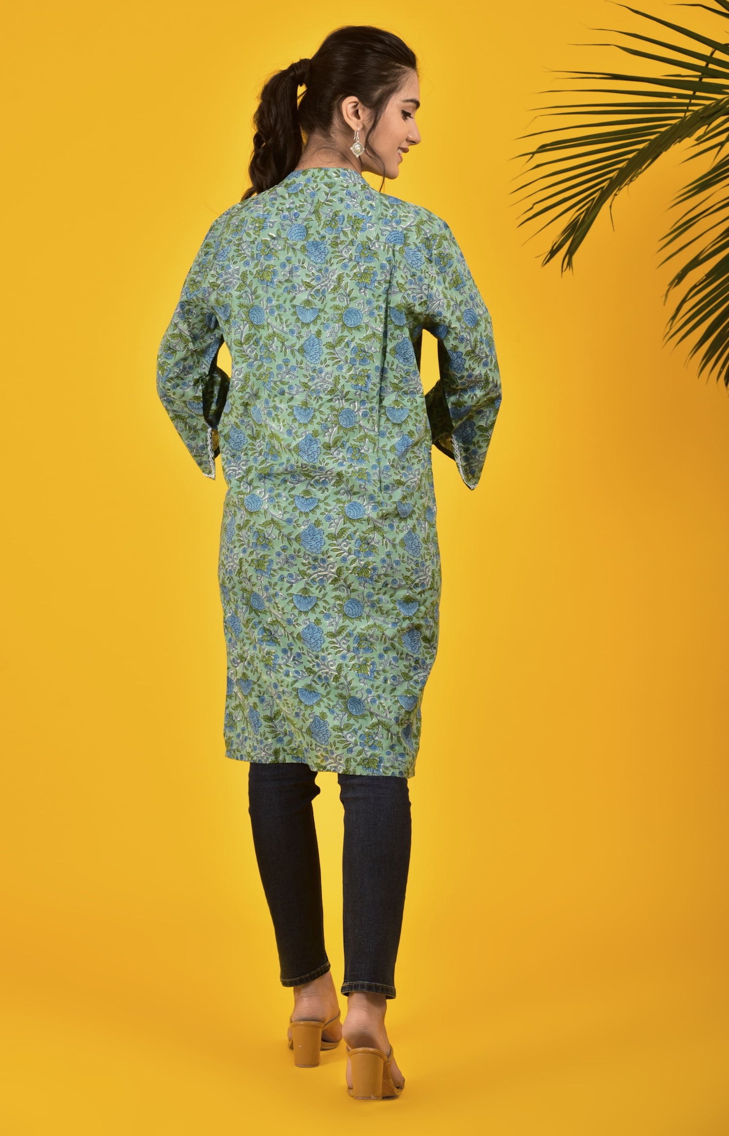 Block Print Turquoise Green smart kurta