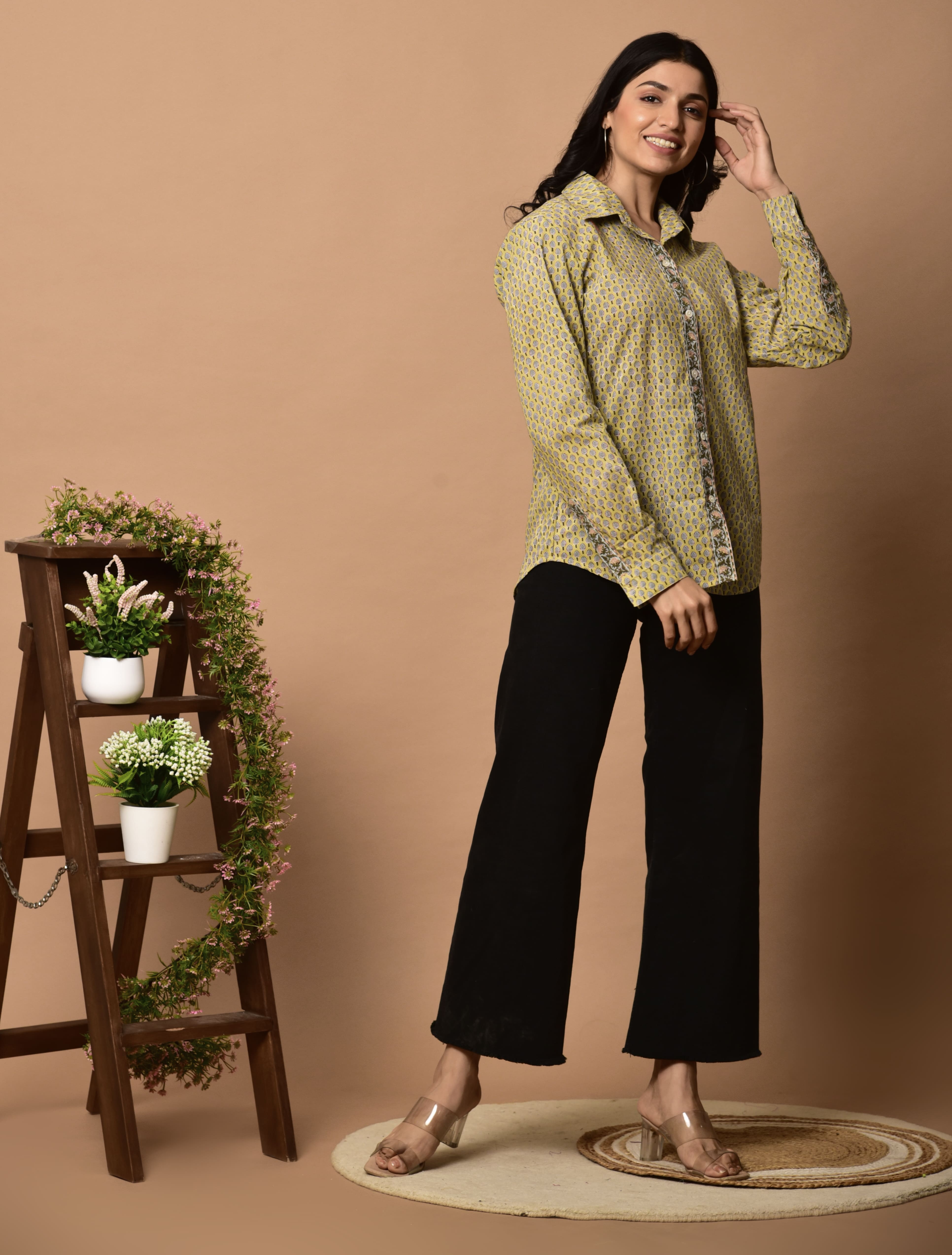 Block Print shirt for women with Tiny Floral design _ pockets