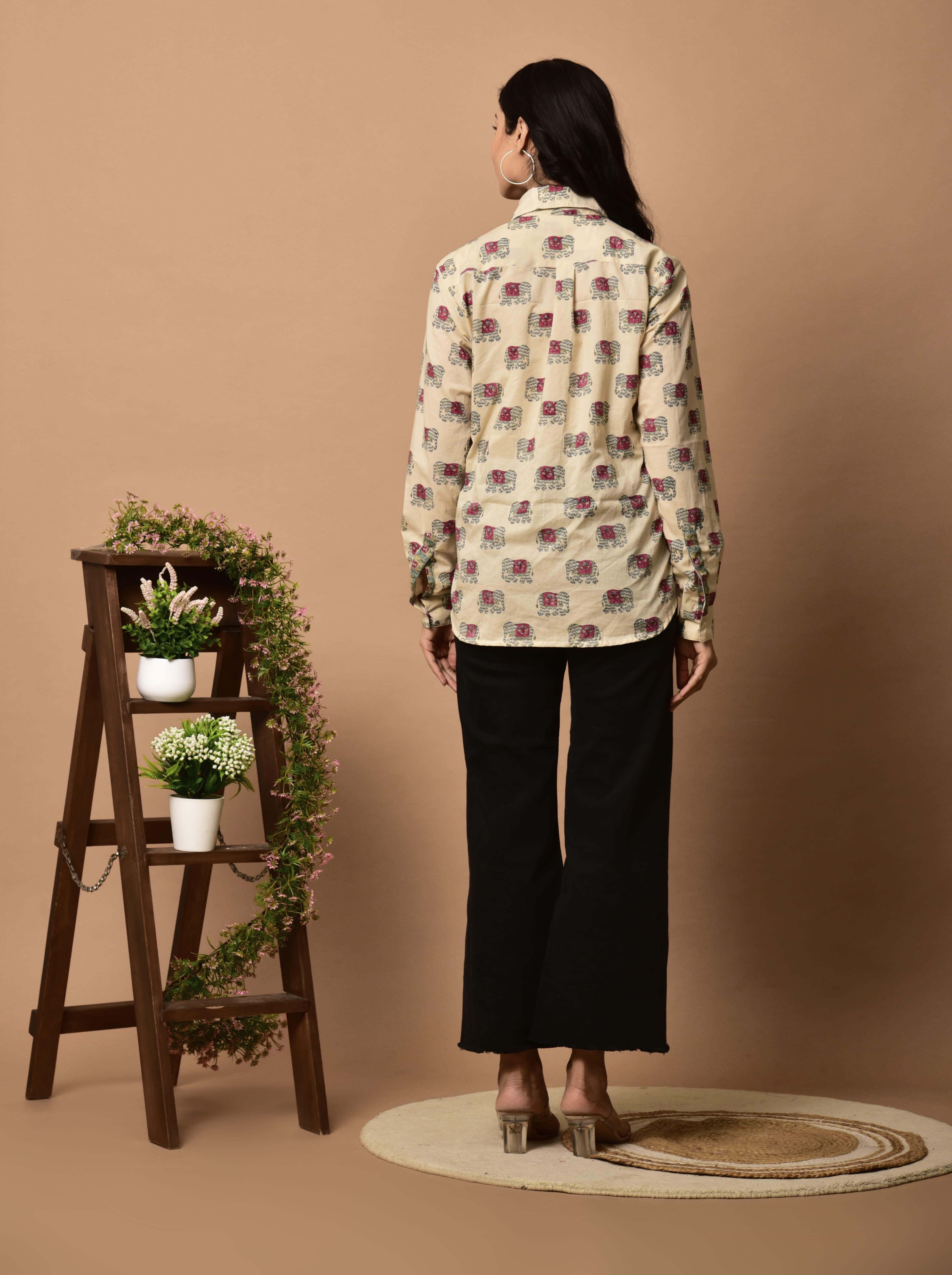 Block Print shirt for women with cute Elephant _ pockets