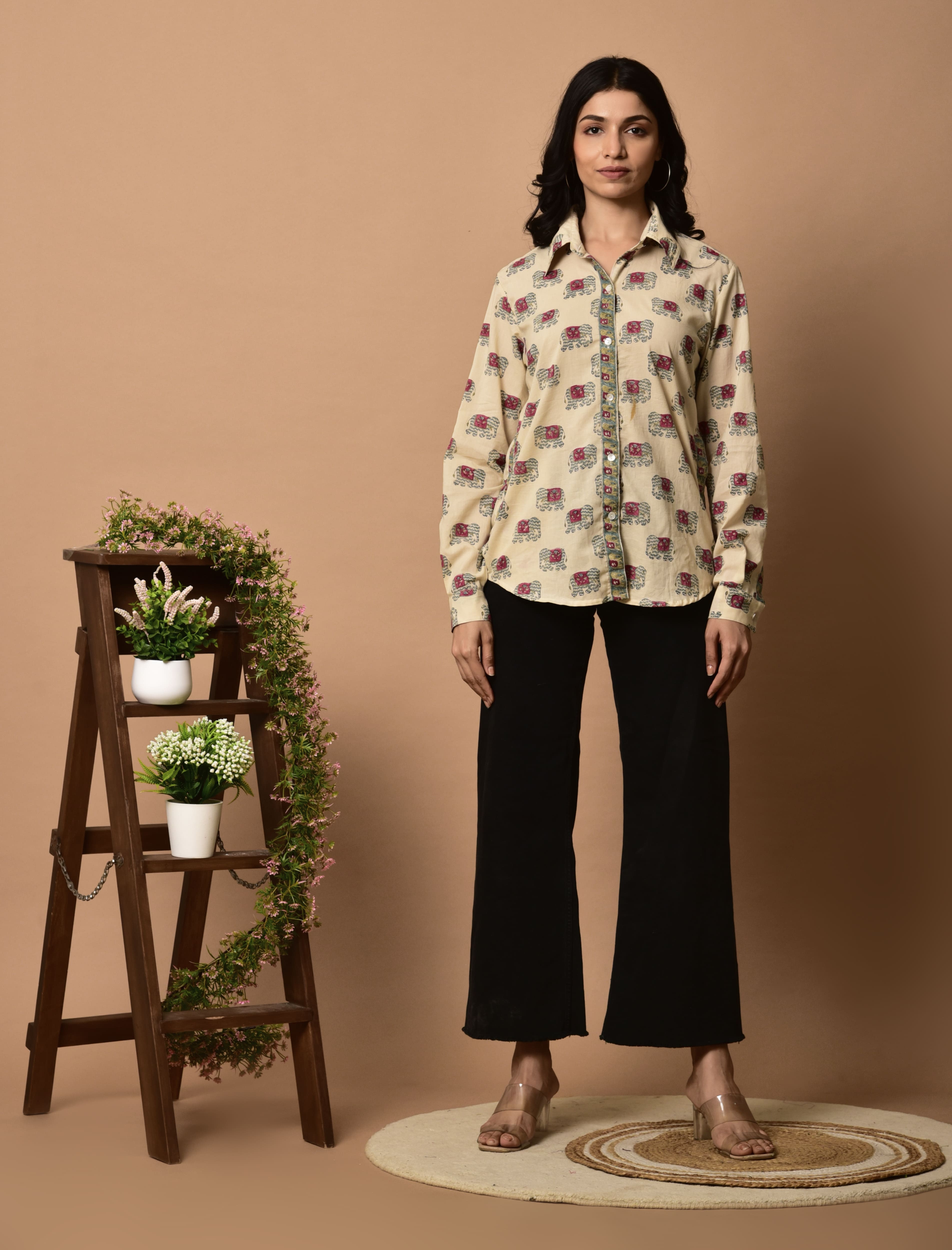 Block Print shirt for women with cute Elephant _ pockets
