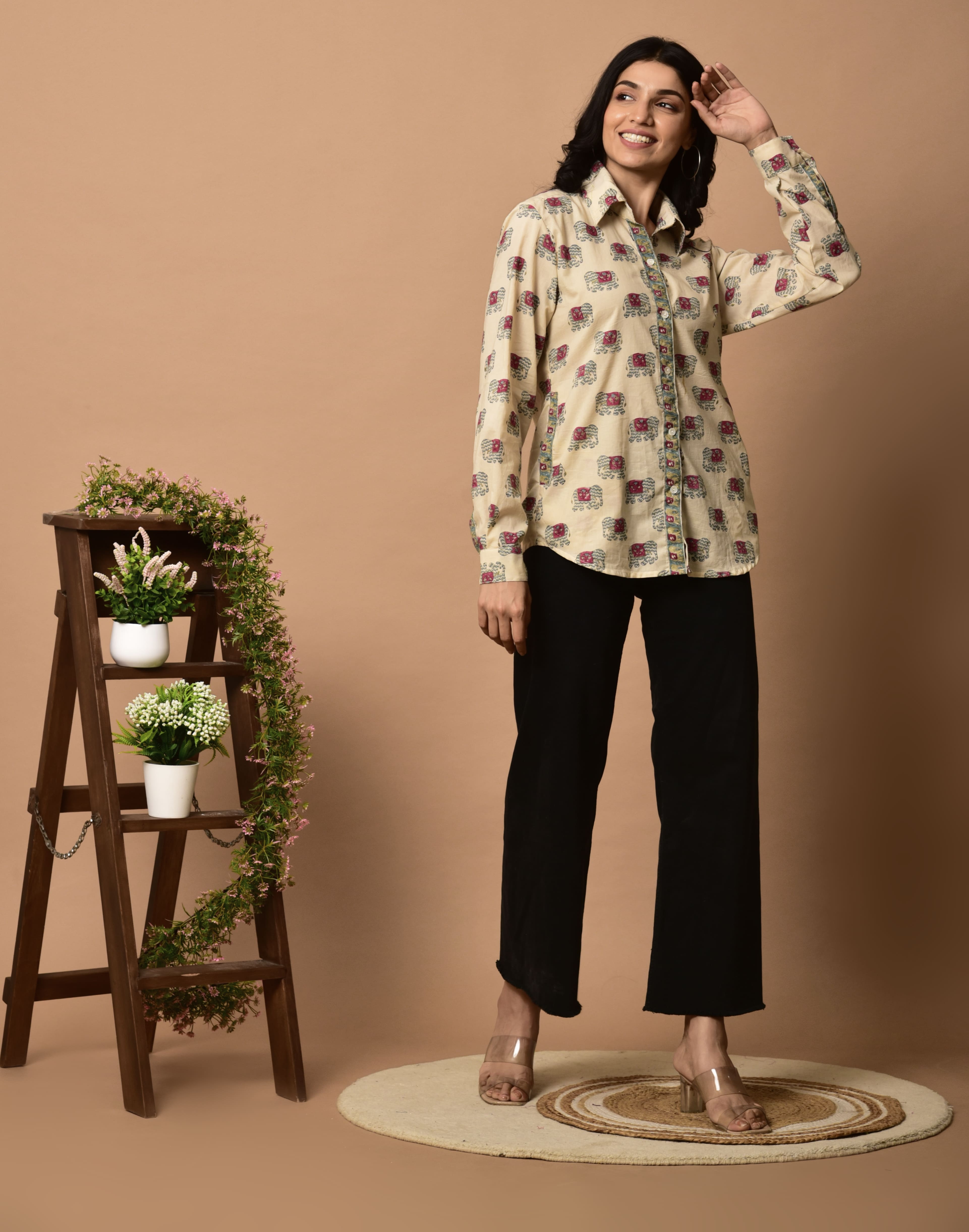 Block Print shirt for women with cute Elephant _ pockets