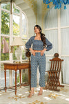 Zoe – Indigo Hand Printed Cotton Crop Top with Chevron Pants Co-Ord Set