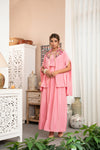 Isabella – Pink Embroidered French Crepe 3-Piece Shrug, Slip and Skirt Set