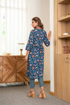 Phulwari – Blue Floral Hand Printed Cotton Kurta Set with Booti Print Pants