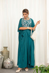 Celine – Teal Embroidered French Crepe 3-Piece Indo-Western Draped Skirt Set