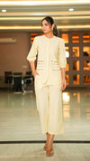 Natalie – Butter Yellow Cotton Co-Ord Set with Hand Embroidered Pockets