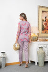 Audrey – Lilac Floral Printed Organza Top with Cotton Satin Tapered Pants