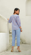 Skye – Powder Blue Ajrakh-Inspired Hand Printed Cotton Co-Ord Set for Women