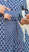 Iris – Indigo Floral Hand Printed Cotton Kantha Wrap Midi Dress