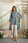 Blue high low floral kurta set -old