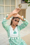 Sage – Mint Green Hand Printed Cotton Modal Co-Ord Set with Tassel Yoke