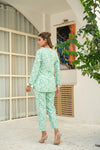 Sage – Mint Green Hand Printed Cotton Modal Co-Ord Set with Tassel Yoke