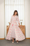 Primrose – Pink Floral Hand Printed Cotton Long Dress with Jacket Set