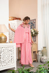 Isabella – Pink Embroidered French Crepe 3-Piece Shrug, Slip and Skirt Set