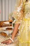 Aurora – Lemon Yellow Embroidered Net Two-Tier Midi Dress