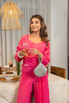 Valentina – Fuchsia Pink French Crepe Draped Flare Top with Pants Set