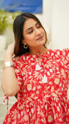 Cherie – Red Floral Hand Printed Cotton Tassel Top with Blush Pink Pants