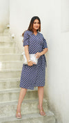 Iris – Indigo Floral Hand Printed Cotton Kantha Wrap Midi Dress