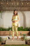 Eva – Lime Embroidered Organza Blazer and Pants Set with Belt