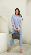 Skye – Powder Blue Ajrakh-Inspired Hand Printed Cotton Co-Ord Set for Women