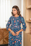 Phulwari – Blue Floral Hand Printed Cotton Kurta Set with Booti Print Pants