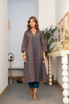 Indigo mosaic cotton kurta set -old